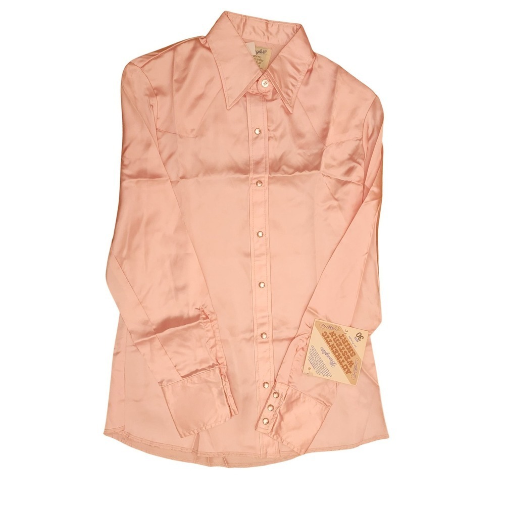 Wrangler Pearl Snap Western Shirt Peach Satin NWT - Picture 3 of 12